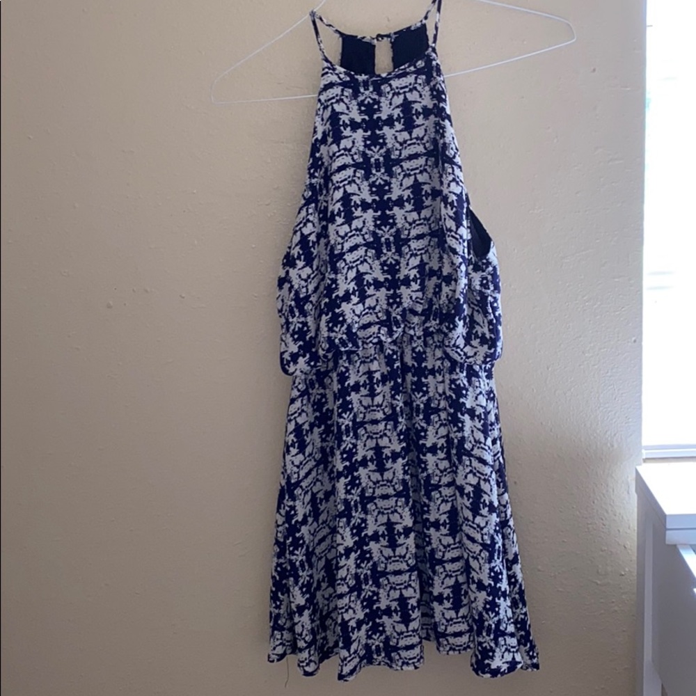 blue and white dress